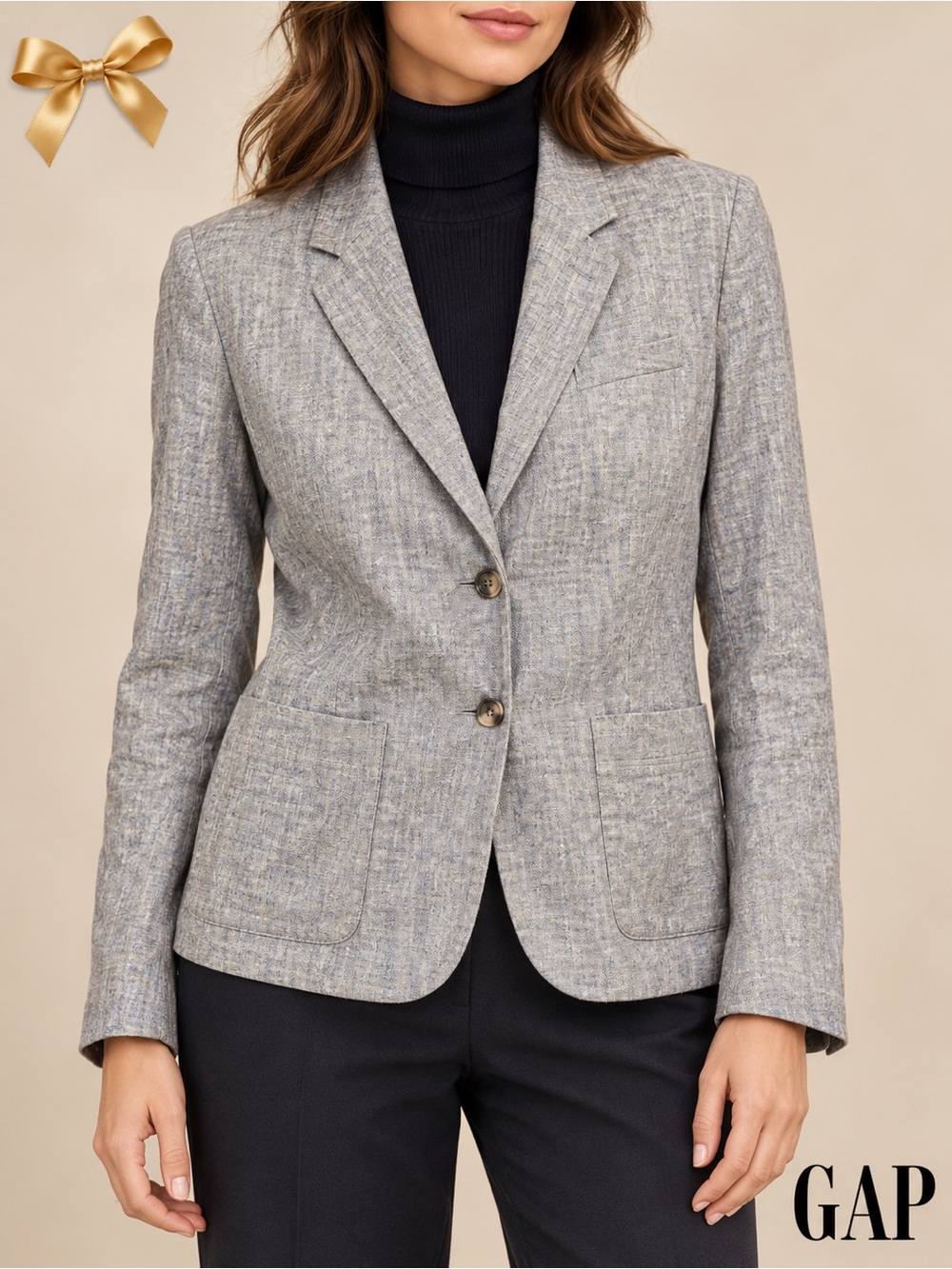 Gap The Academy Blazer Dusty Blue Size 8 Classic 55% Linen Bomber Jacket Gray
